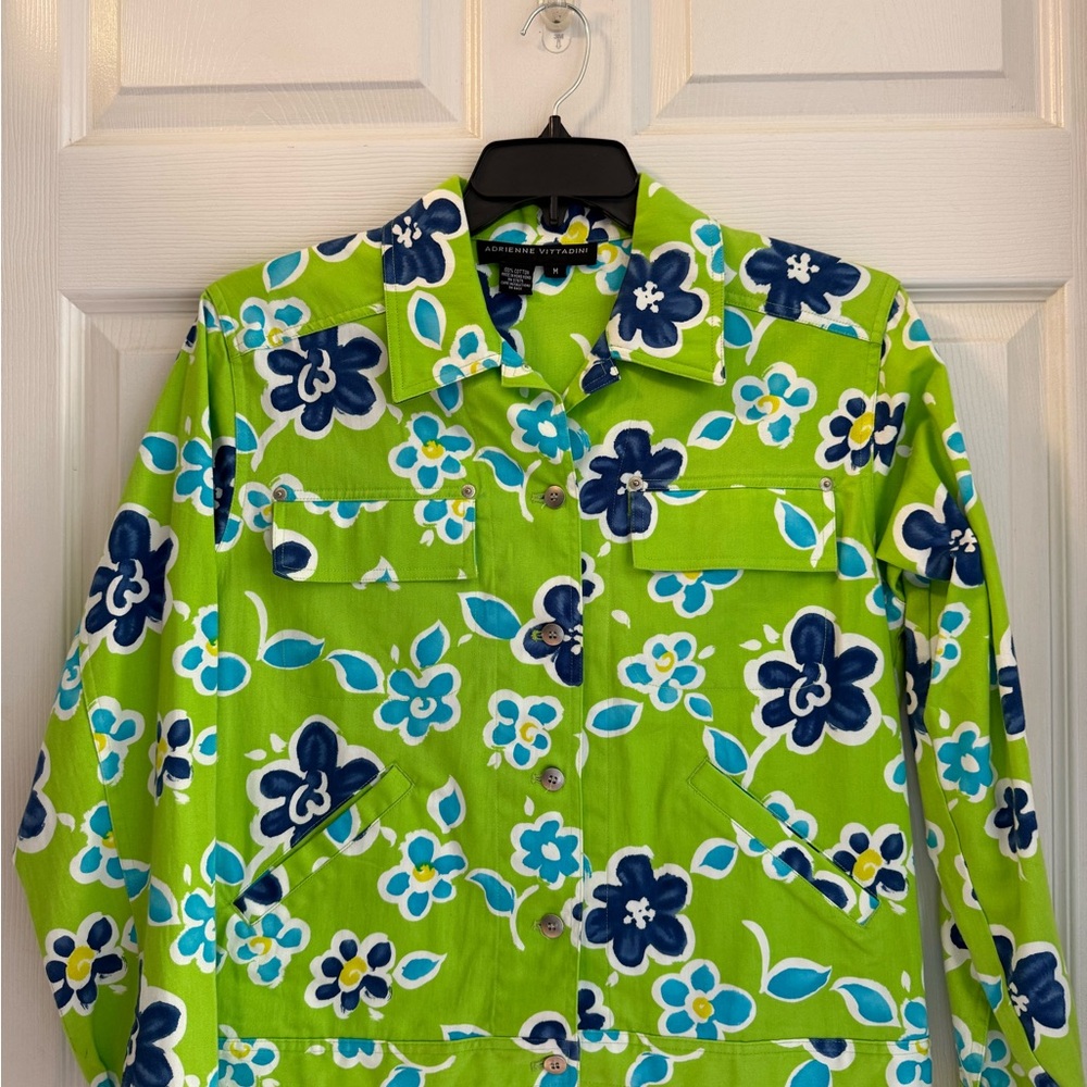 Adrienne Vittadini Lime Green and Navy Floral Jacket